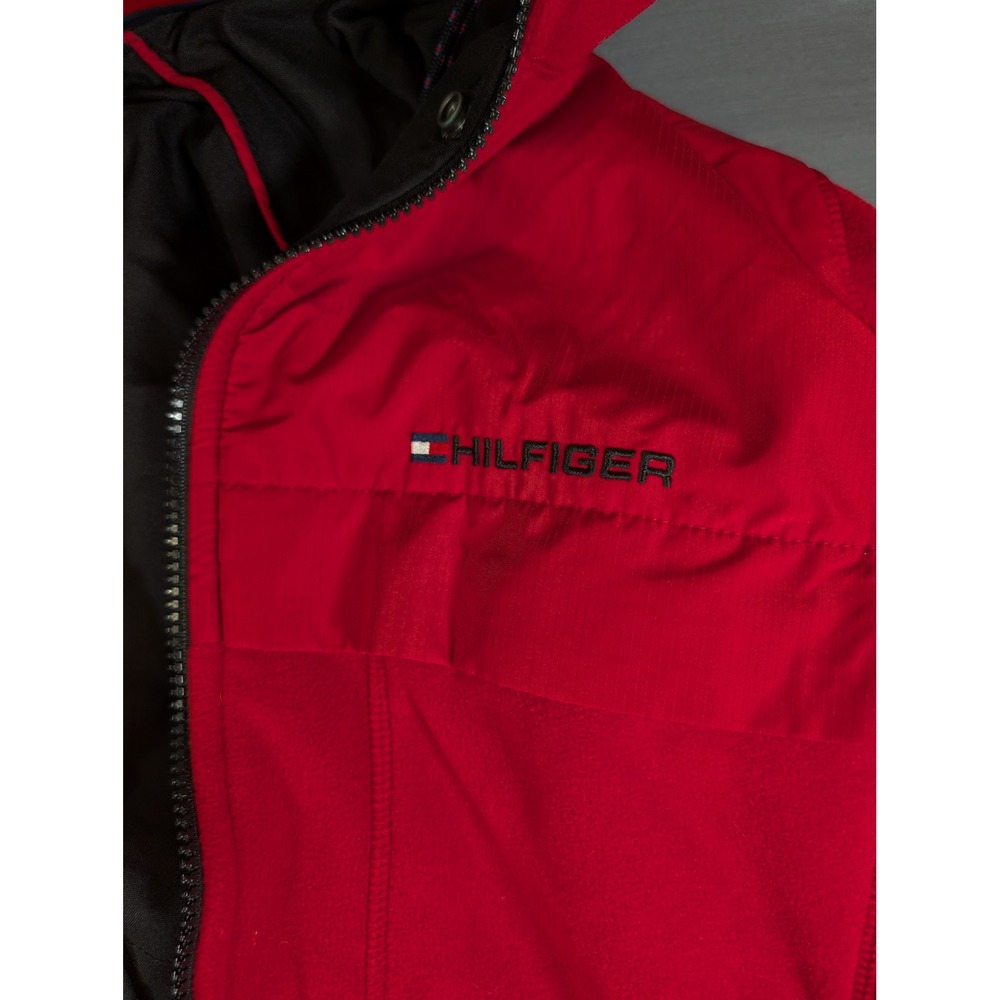 Tommy Hilfiger Reversible Fleece Jacket Red Black Hooded Mens Large Vintage - Picture 10 of 14